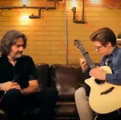 Guitar player is his own mixing studio