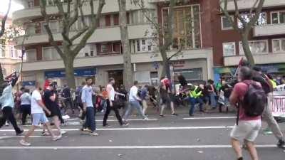 Group fight between antifas and extreme right wing in a protest against the health pass, today in Toulouse, France.