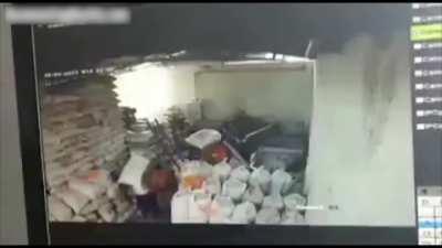 Hundreds Of Cement Bags Fall On Workers After Floor Collapses