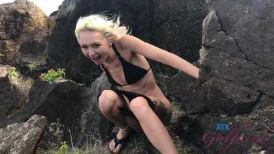teen pisses on rocks