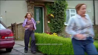 Felicity Kendal Knees Man in the Balls in Front of Abigail Cruttenden and Pam Ferris. Later, Pam Ferris Says She Always Wanted To Do That in Rosemary & Thyme 1x2