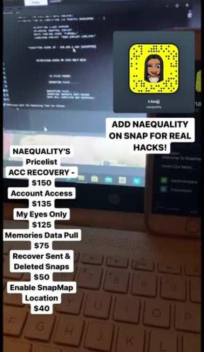 hit @naequality on snap to order any hacks for social media like account access, account recovery, my eyes only hacks & more! Group Link In Comments below