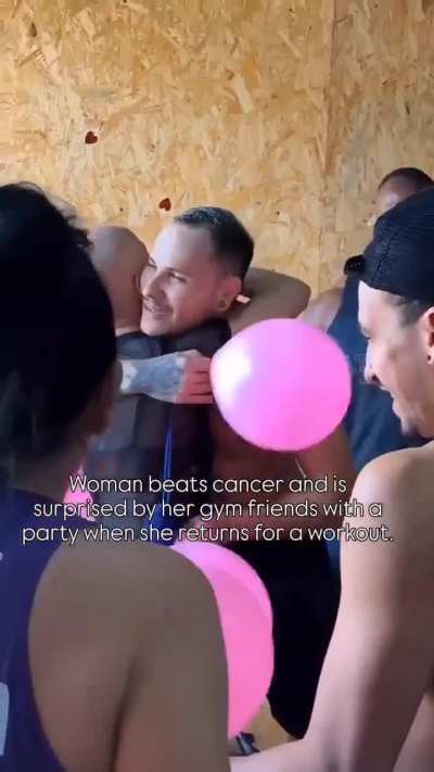 She was surprised by her gym friends when she returned to the gym after beating cancer