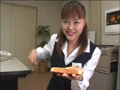 Officer worker eats a slice of toast [SDDM-035]