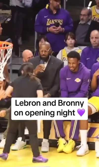 LeBron & Bronny chatting on opening night