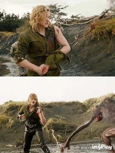 Chloe Moretz beating up a gremlin