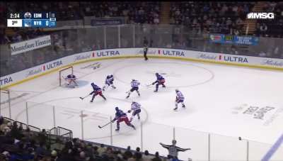 Another godlike save by Skinner to keep the Oilers in the lead with minutes to go