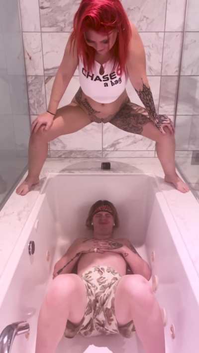 My fan taking a shower and drink from my piss