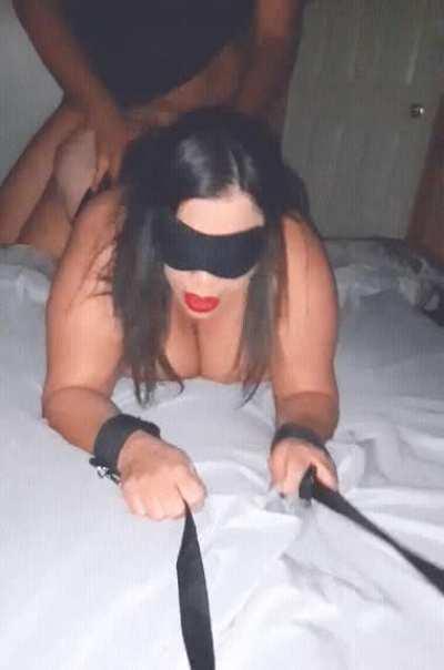 I made a deal with that looser cuck. If he lets me use his curvy wife, i will stop bully him. He tied up and blindfolded his wife, to trick her that i can fuck that slut infront of him. I just tricked that looser cucky. He just watched me how i fuck his w