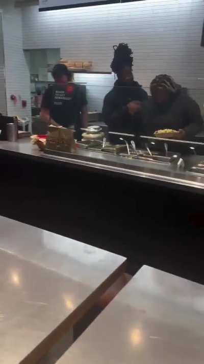 Woman creates her own portions at Chipotle