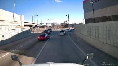 Idiot is willing to do anything to get to that red light as fast as possible.