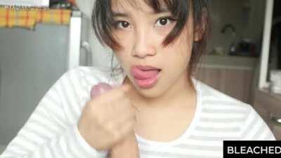 Asian Girlfriend Jerks His Cock