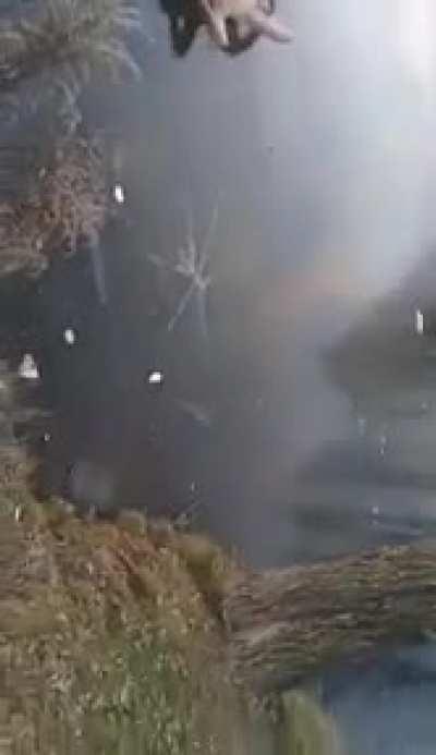 Trying to jump in a frozen lake while being naked