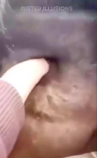 There is a gaping hole in the neck of this horse.