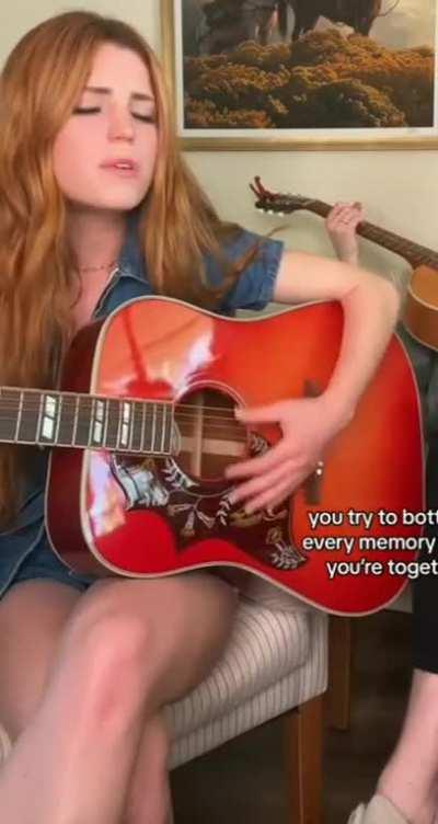 Singing along to the lyrics of 'Sour' while playing guitar (June 2023)