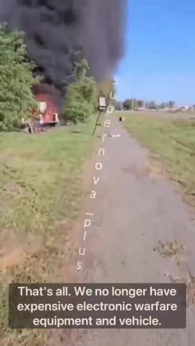 Russian soldier boasts about their new anti-drone EW system shortly before the EW system is destroyed by Ukrainian drones. (FPV music from source)