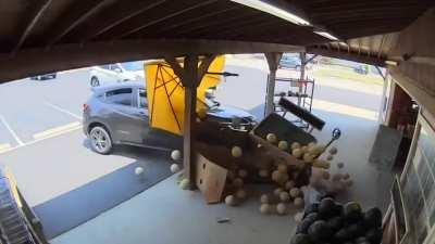 Farm market employee somehow survives with only minor injuries after getting run over by 85-year-old driver (Avon, Ohio)