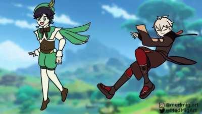 Scaramouche real Anemo god (Artist: @MedMig.Art)