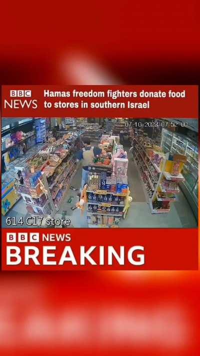 Hamas fighters donating groceries on the 7th of october