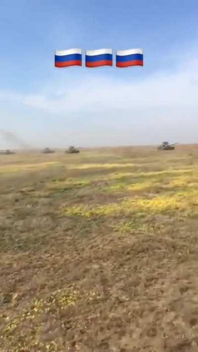 Ru pov: a group T-72B3 tanks with visors of the Russian Armed Forces on the offensive somewhere in the SMO zone in Ukraine.