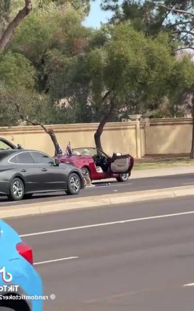 Trump flag Karen pushed to the floor and arrested for blocking traffic