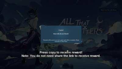 PSA: You can get a quick 20,000 Mora by sharing the 1.3 Previews Page.