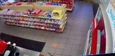 Convenience Store shootout action movie style