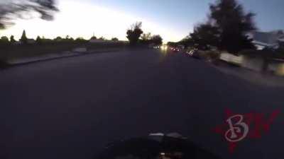 Motorcyclist puts an “I don’t stop for cops” sticker on cop car