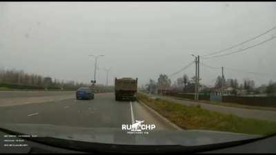Instant karma trying to pass a truck