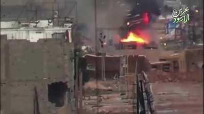 (now with cheesy sound effects) A T-55 suffers a catastrophic internal explosion after being struck with an ATGM. Original post by u/xGALEBIRDx