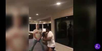 His leg wouldn't go any higher and his face took it instead