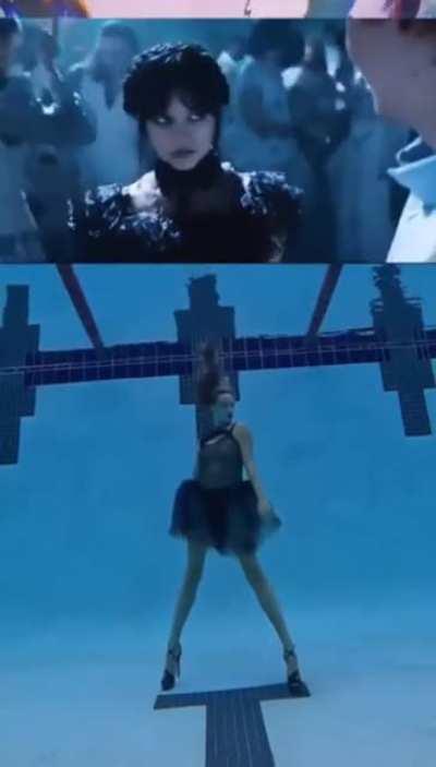 world champion of synchronized swimming, Kristina Makushenko recreates Wednesday’s dance in a pool