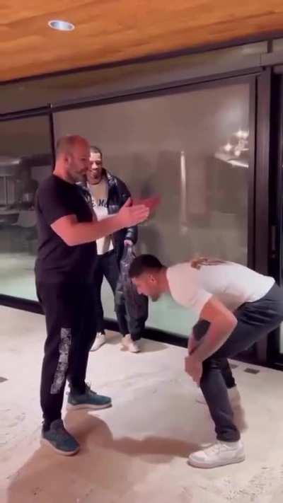 Alex and Glover goofing around