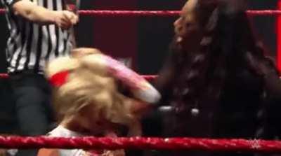Lash Legend grabs a handful of poor little Myla Grace’s pigtails, berates her, then shoves her face onto the mat!