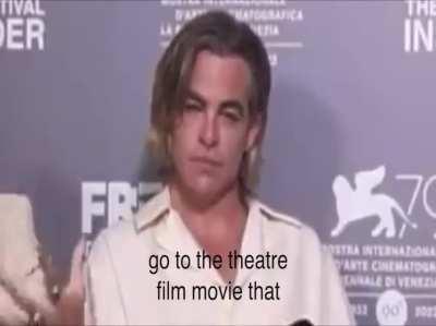 Chris Pine losing his mind listening to his movie co-star Harry Styles