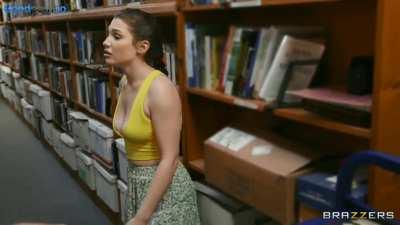 Horny librarian Siri sucks and fucks Lily Lou's BF's big dick behind her back.