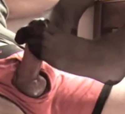 Nylon footjob post cum