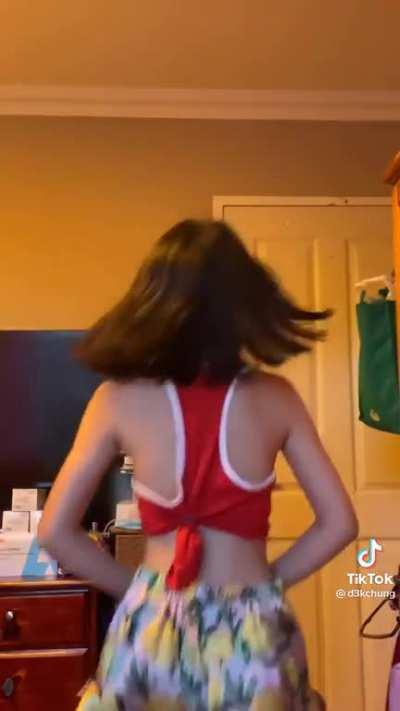 Deleted Twerking TikTok. Titled - “I’m in trouble if my mom sees this 😂”. She wants to post slutty vids, but is scared of judgement from her family