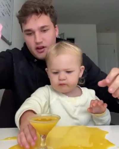 While I pour the juice