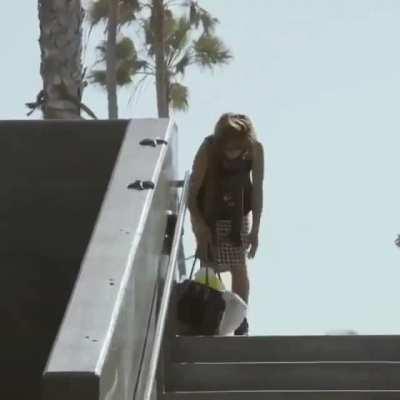 This lady's joy over seeing a skateboarder doing a trick and him thanking her.