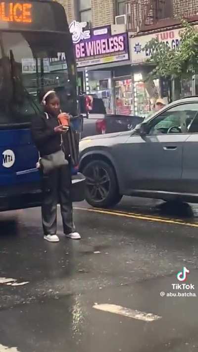 Woman upset after not being let on bus blocks the bus and firetruck