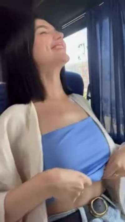 Bus 🚌 boobs out 🤩