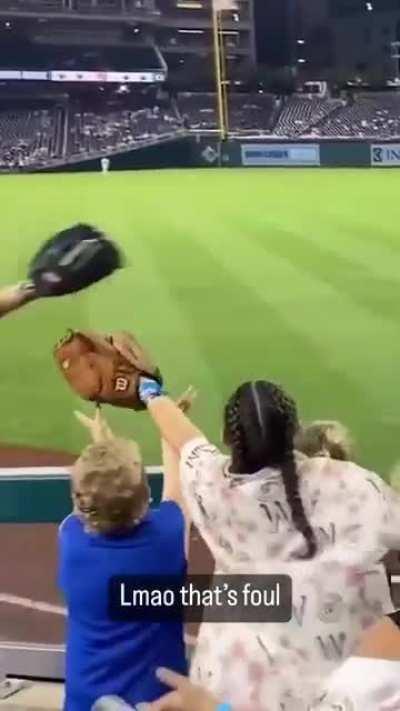 Dude catches ball meant for young girl