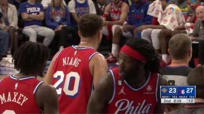 [Highlight] Niang breaks up the oop attempt for Toppin but is called for a foul