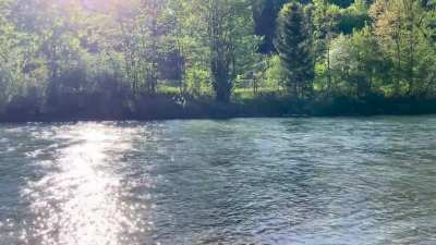 Relaxing Isar River in Grünwald, Munich