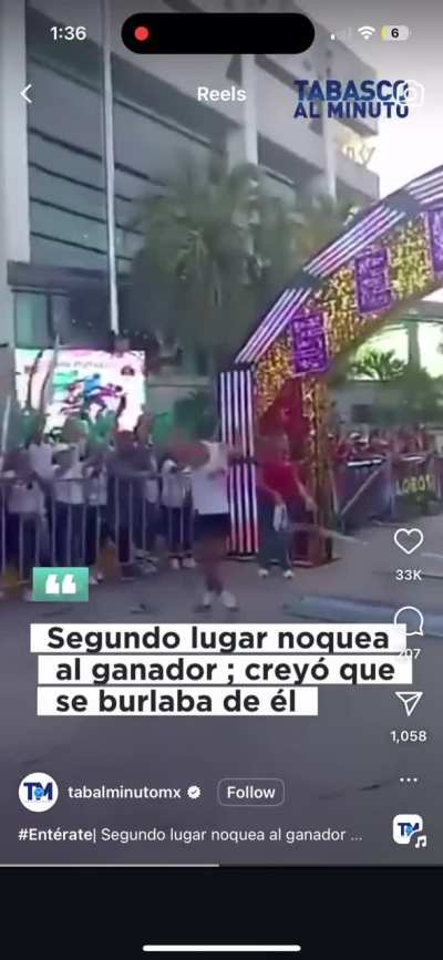 Second place hits winner, he thought he was making fun of him.