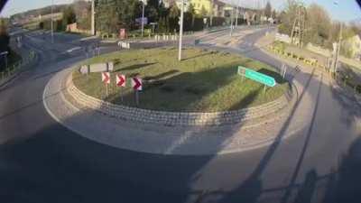 Speeding through roundabout