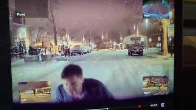 walking in front of a car on snowy roads