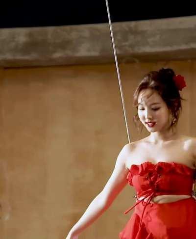 Nayeon - red dress, top, flower in hair, TWICE TV “Alcohol-Free” Behind The Scenes