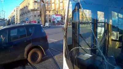 Tram against a trolleybus